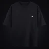 premium black oversized t-shirt for men with embroidered shield logo front view