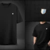 black oversized t-shirt styled in minimal dark background premium fashion look