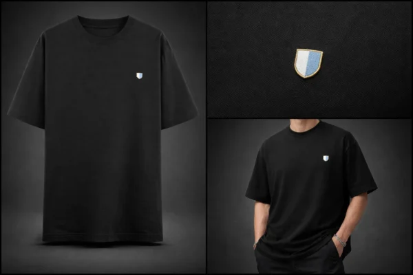 black oversized t-shirt styled in minimal dark background premium fashion look